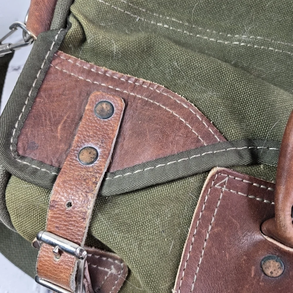 Vtg Orvis Battenkill Gokey khaki heavy canvas leather travel duffle bag